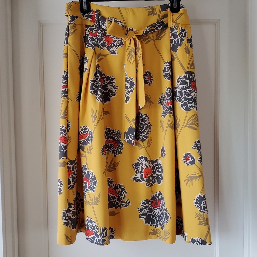 Banana Republic midi floral yellow grey skirt sz 4